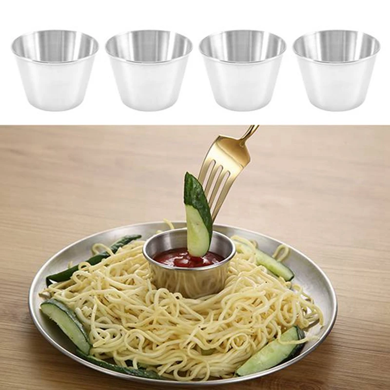 DT20 96 Pack Stainless Steel Condiment Sauce Cups, 2.5oz Commercial Grade Dipping Sauce Cups, Ramekin Portion Cups for