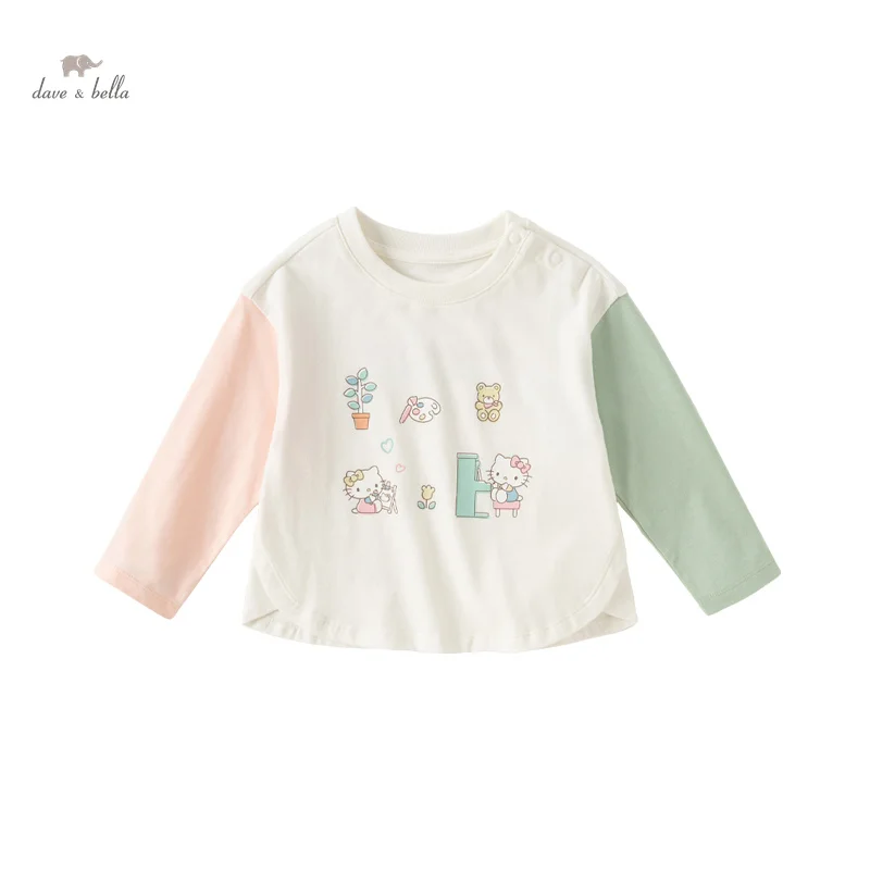 Hello Kitty Dave Bella 2024 New Spring Girls Baby Long Sleeves T-Shirt Children Top Undershirt Cotton Casual Cartoon DB1247731