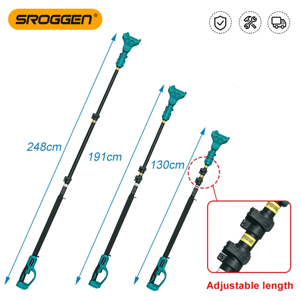 

SROGGEN 2.5 meter extension pole suitable for electric scissor rechargeable chain saw 6-inch/8-inch hand saw