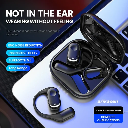 Imagen 2 del producto Auriculares abiertos con comodidad estable y sonido de alta resolución Auriculares Bluetooth 5.3 con refuerzo de graves puros Auriculares inalámbricos OWS para deportes