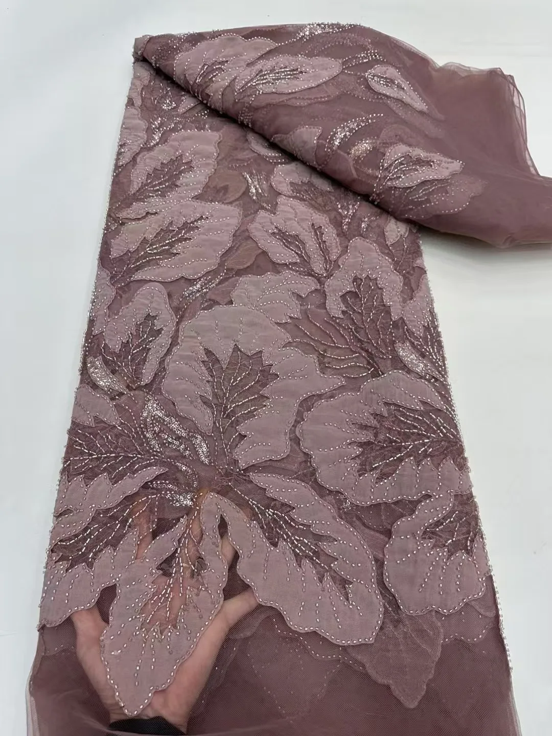

5 Yards Luxury French Mesh Beaded Lace Fabric High Quality African Sequins Groom Lace Fabrics For Nigerian Wedding Dress 2025