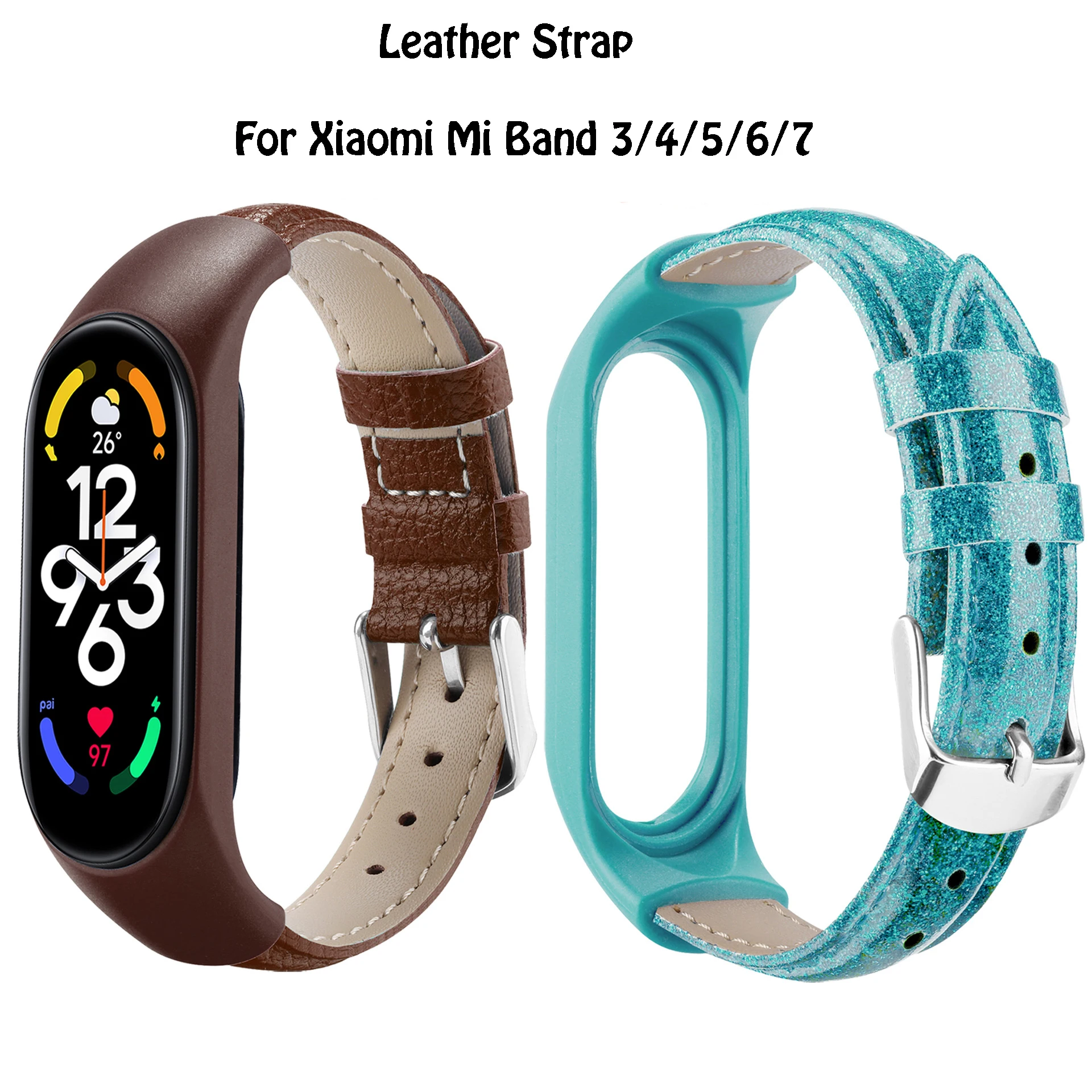 UTHAI Mi Band 3 4 5 6 7 Leather Sports Ring Horloge Riem Pulsera Correa Mi Band 4 Polsband Voor Xiaomi Mi Band 5 4 3 Armband