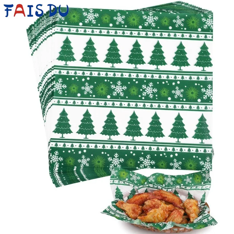 

12x12 Inch Christmas Greaseproof Food Wrapping Paper Food Basket Liners 20 PCS Deli Paper Sheets Green Christmas Bell Stocking