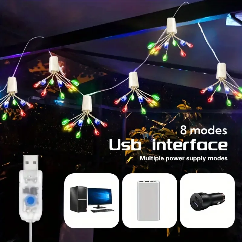 Copper Wire LED String Lights 50/100LED MultiColor 8 Modes Firework Fairy Lights USB Powered with Control for Christmas New Year