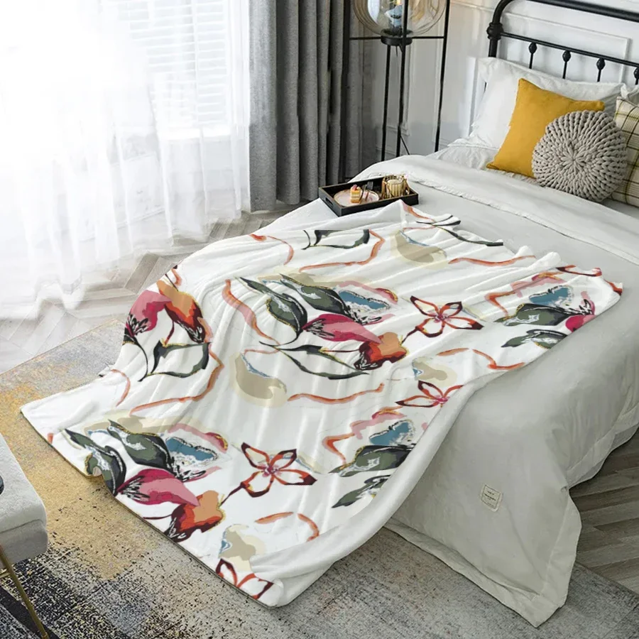 

Красочное цветочное одеяло из микрофибры, фланелевое покрытие, одеяло для спальни, гостиной, дивана, мягкое и удобное украшение для дома
