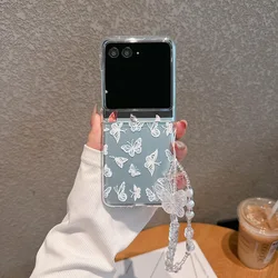 For Motorola Razr 40 50 60 Ultra 40U Case Butterfly Transparent Bracelet Folding Shockproof Protection Hard Cover Accessories