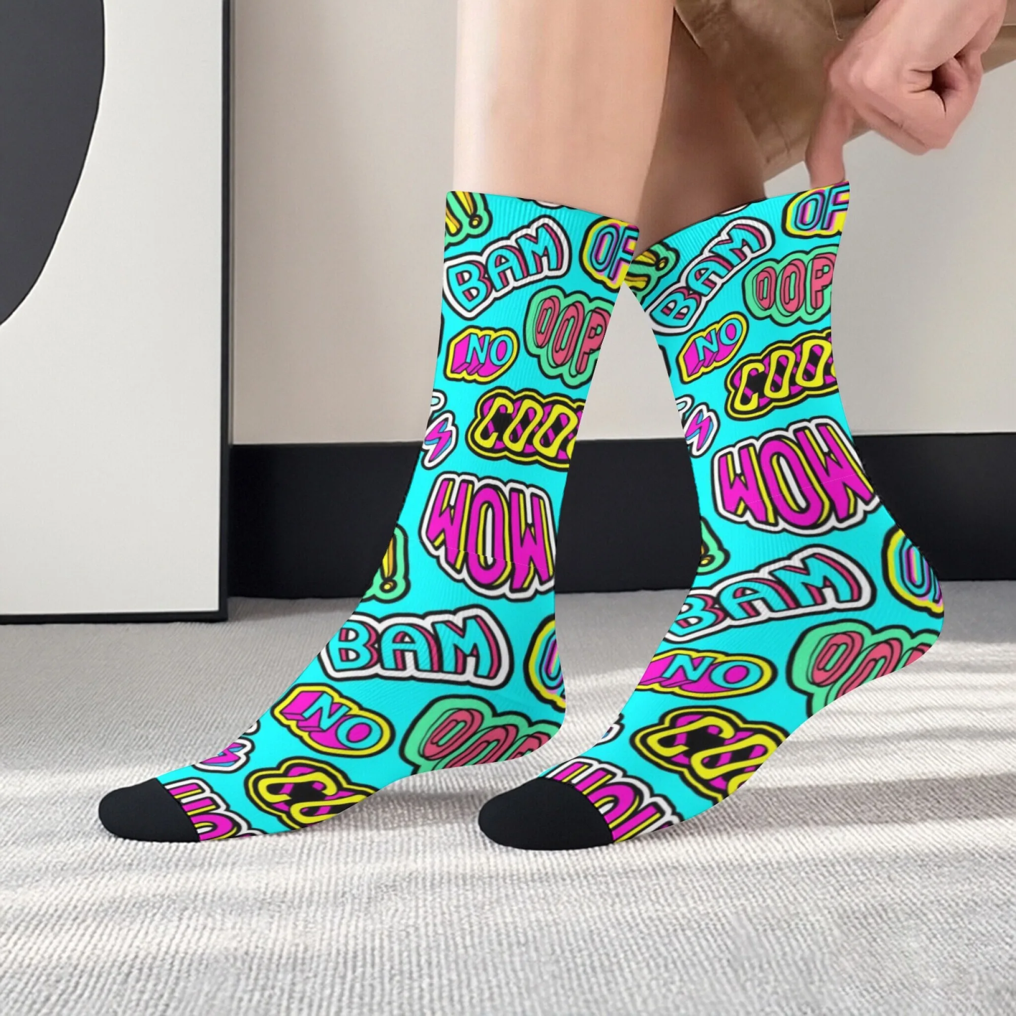 Cartoon Fun Onomatopoeic Print Mid-calf Men Socks Retro Novel Socks Comfortable Soft Non-slip Moisture-wicking Sports Socks