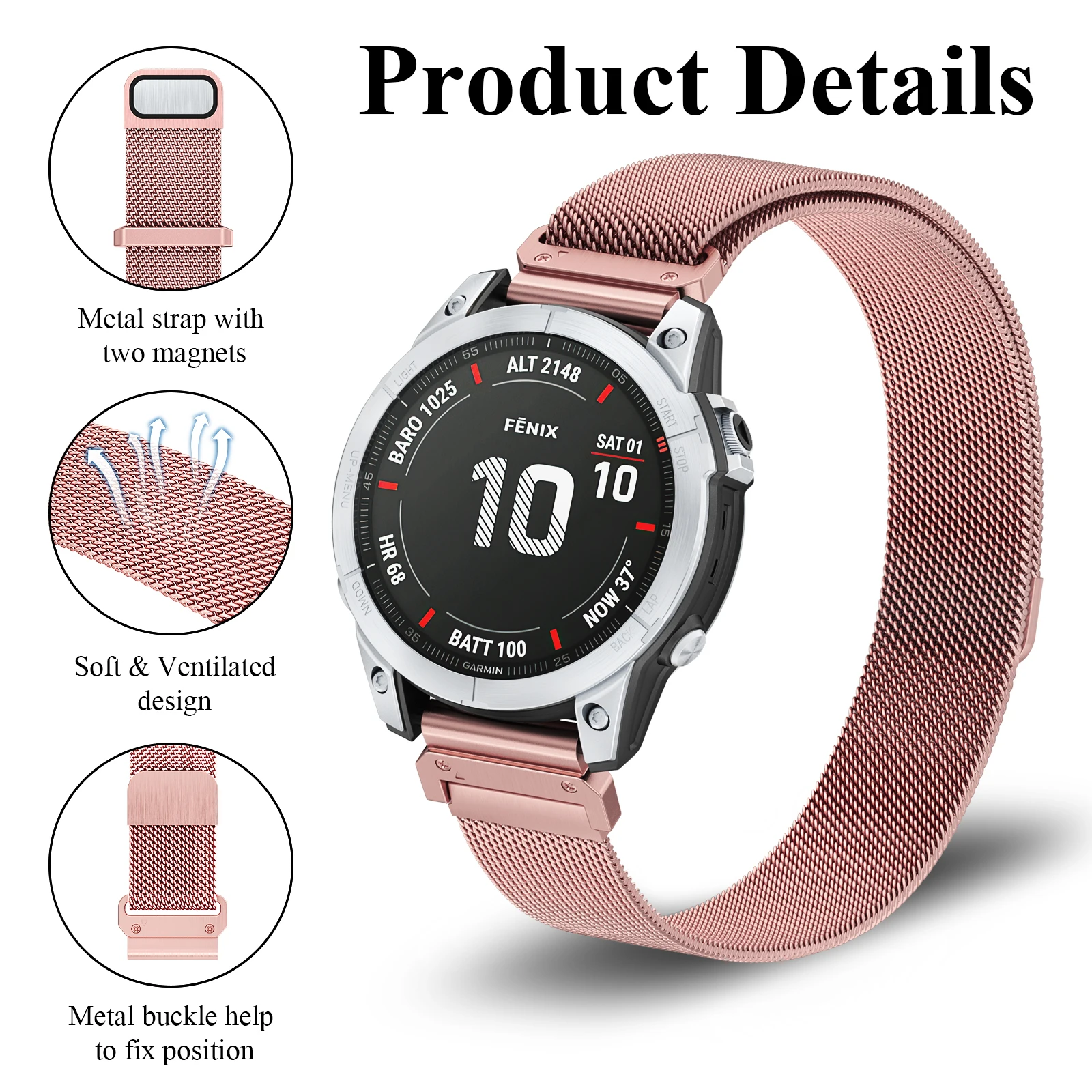 22mm Quick Fit Metal Magnetic Strap For Garmin Fenix 7 6 Pro 5 Plus/Approach S62 S60/Forerunner 935 745 945/instinct Watchband