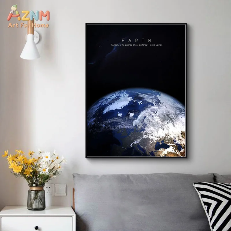 AZNM Cosmic Planet Canvas Wall Art Earth Mars Jupiter Saturn Pluto Deep Space Galaxy Astronomy Science Room Unframed Canvas Post