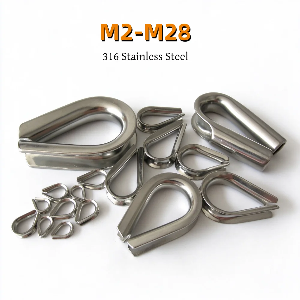 316 Stainless Steel Wire Rope Thimble Clamp Rigging Ring Protective Sleeve Clips for Lifting Hanging Securing Rope Fittings