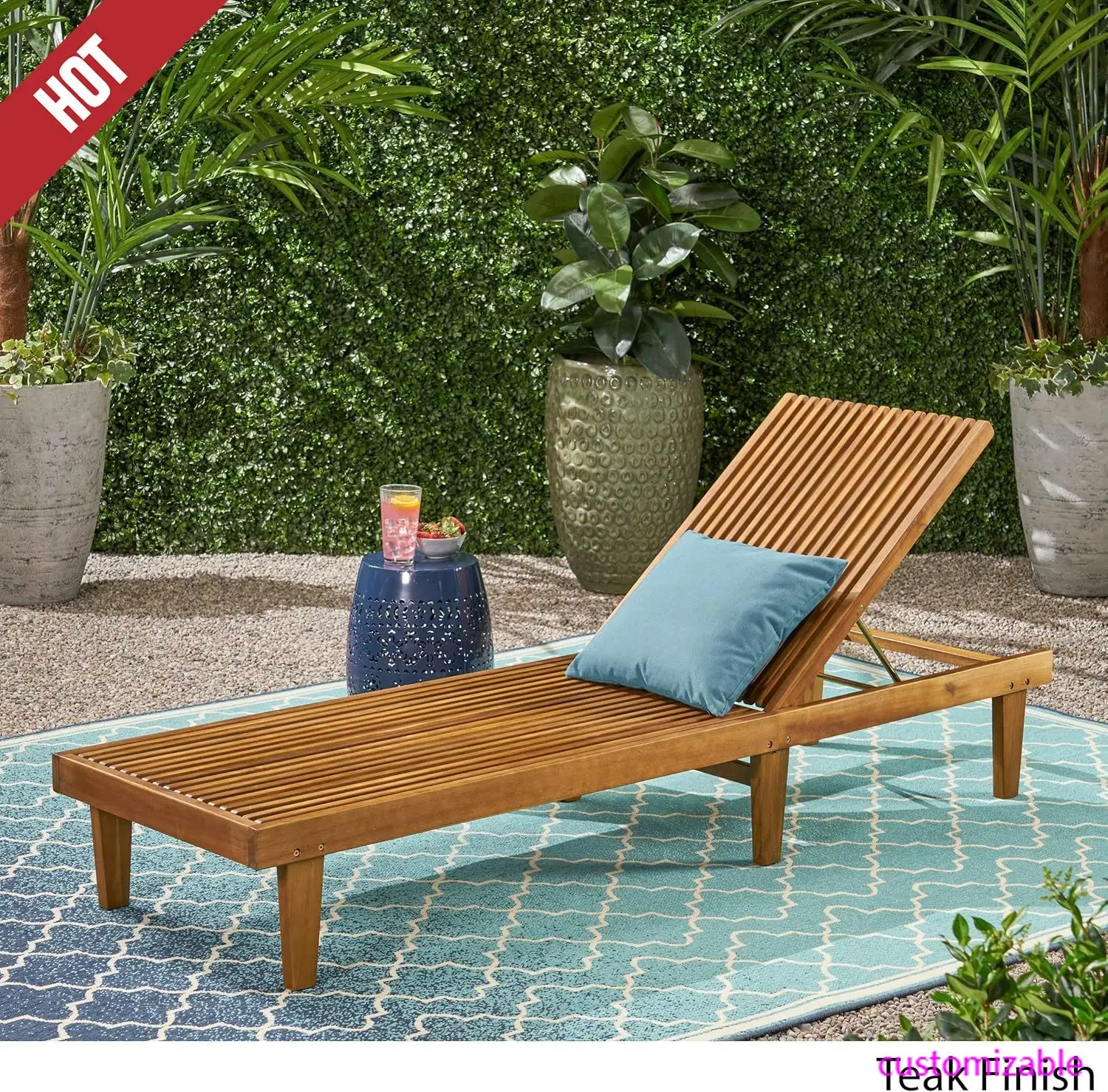 Chaise lounge de madera para exterior, acabado en teca