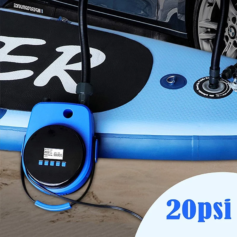 20PSI Electric Air Pump - Portable LCD Smart Electric Pump With 6 Nozzles,12V DC Car Connector For Stand Up Paddle Board