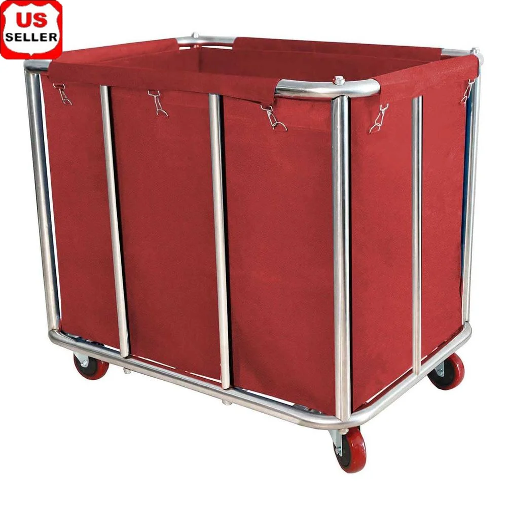 Heavy-Duty Laundry Cart Commercial Industrial Rolling Hamper Waterproof 11.35 Bushel Stainless Steel Wheels