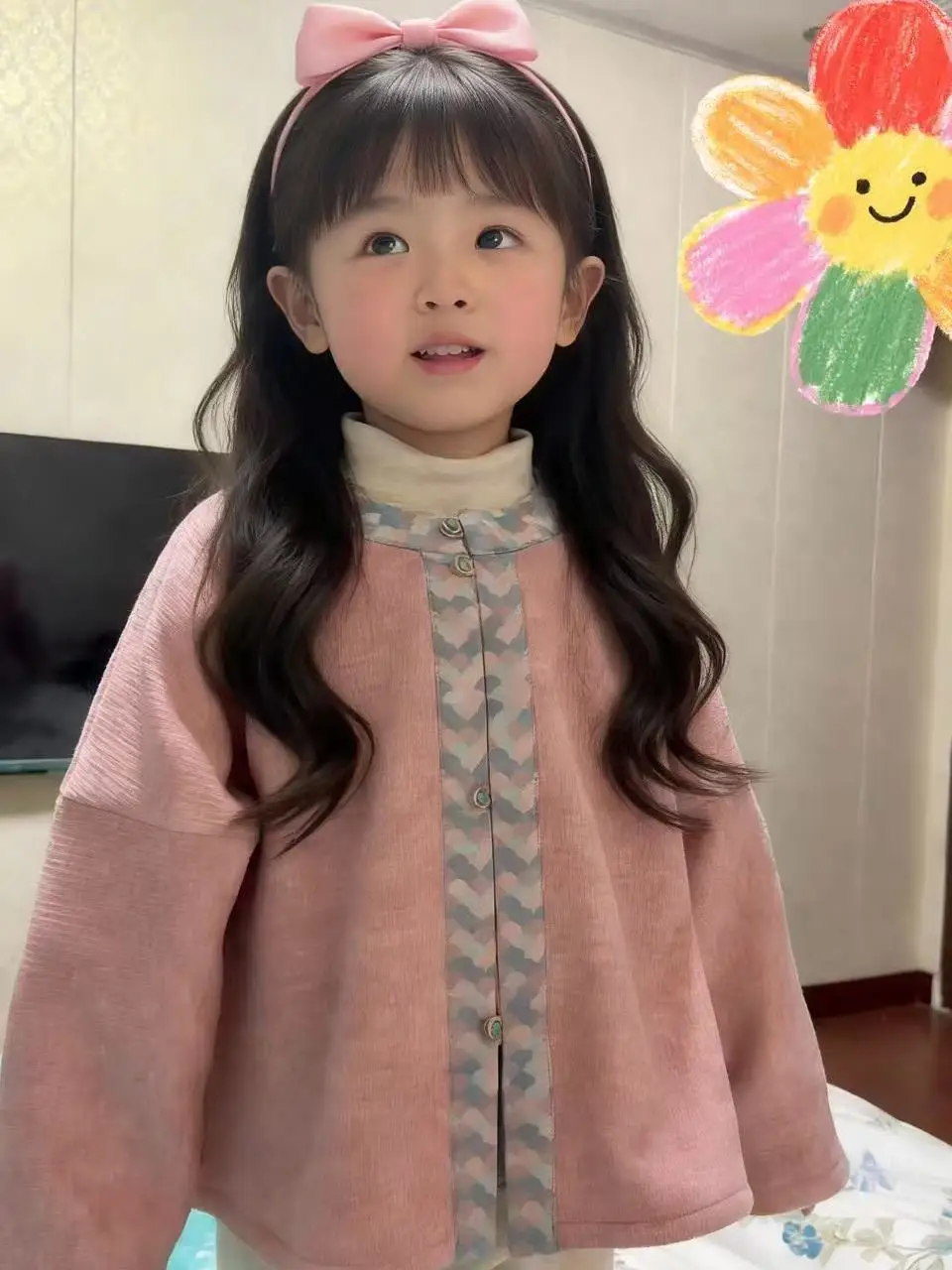 

Детская улучшенная верхняя одежда Ханьфу Xiaotao Branch Seven Alleys, розовая, с круглым вырезом, из полиэфирного волокна