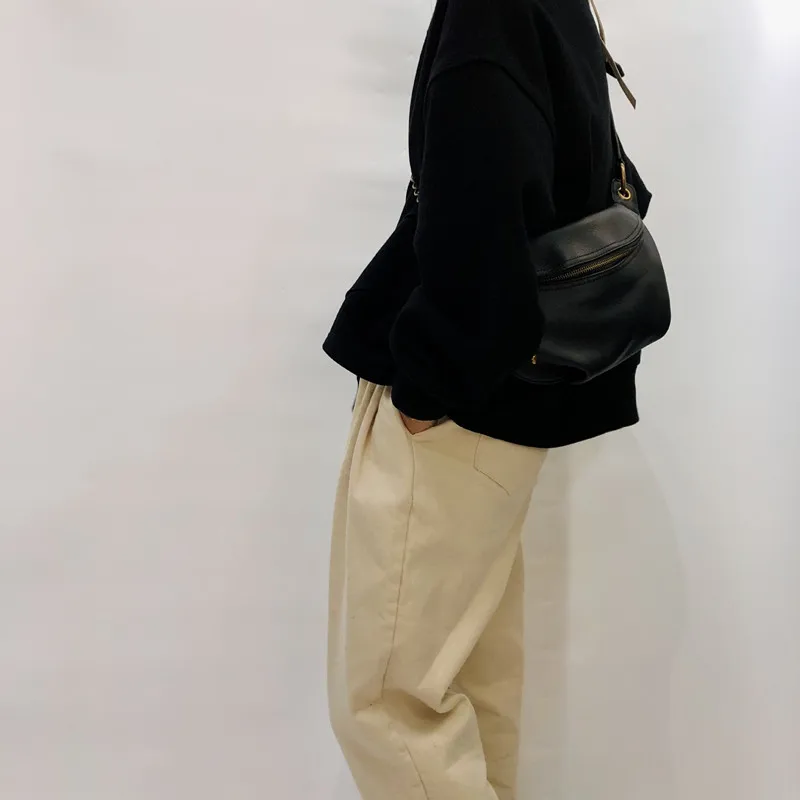 Men's and women's styles Genuine Leather women's bag handmade head layer cowhide chest bag Saddle single shoulder crossbody bag