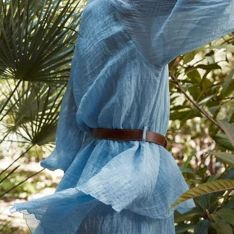 Vestido com Decote em V e Cinto Decoração em Camadas Primavera 2025 Nova Moda Fena Z Fibra de Poliéster 00% Peça Única