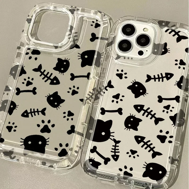 Cute Love Heart Black Cat Case For Xiaomi Redmi Note 12 13 Pro Plus 5G 4G 11S 12S 11 10 10S 9 9S 8 Pro 12C 10C Clear Back Cover