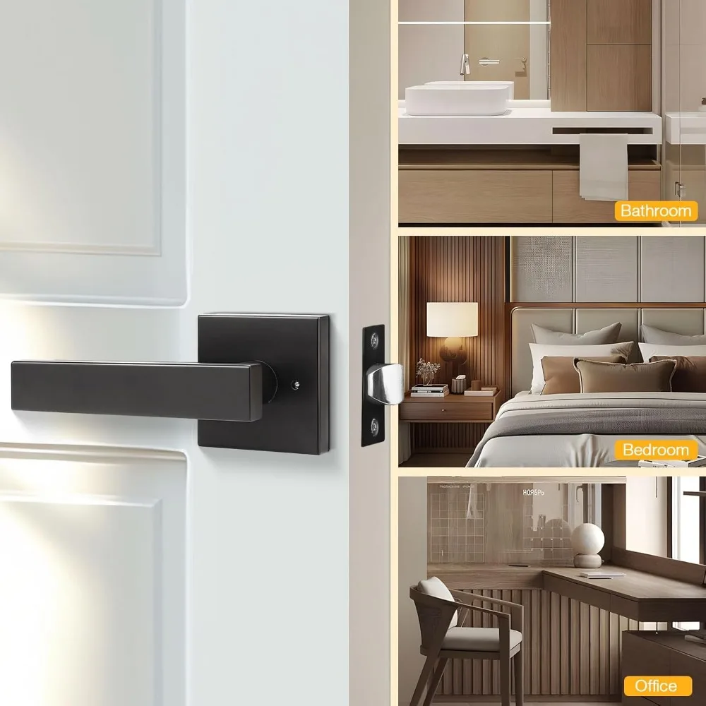 مقابض أبواب مربعة سوداء غير لامعة، رافعة شديدة التحمل مع قفل، مجموعة قفل بدون مفتاح للتخزين وأبواب غرفة النوم
