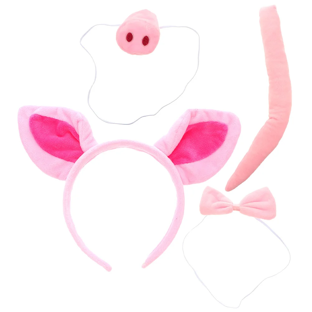 1 Juego de 1 diadema de nariz de cerdo, disfraz con orejas, pajarita de cola, nariz falsa para Halloween, Navidad, Cosplay, decoración para niños