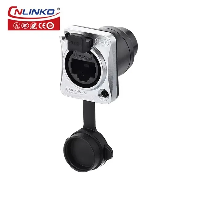 CNLINKO YT UL/TUV Metal IP67 Waterproof RJ45 Cable Signal Connector Panel Mount Socket Plug Network Ethernet Interface