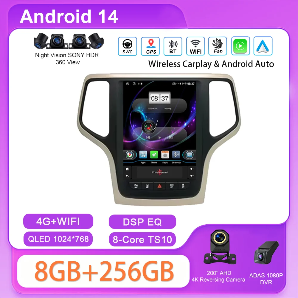 

9.7 Inch Android 14 Car Radio Stereo For Jeep Grand Cherokee 2014 - 2017 Auto Multimedia Player GPS wireless carplay NO 2Din DVD
