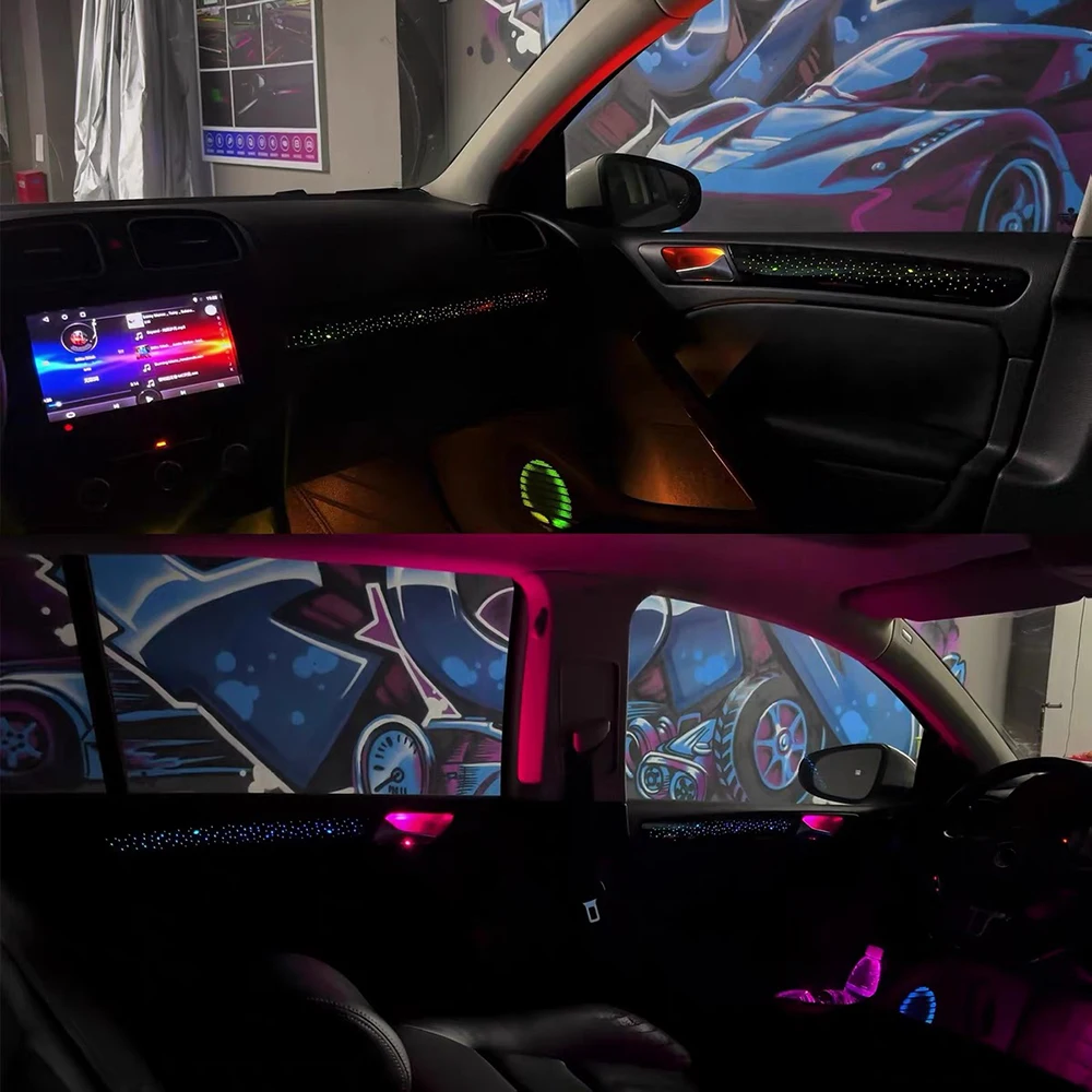 ترقية الإضاءة الداخلية للسيارة LED الضوء المحيط لشركة فولكس فاجن جولف 6 Gti MK6 2008-2013 APP التحكم السيارات التصميم ملحق الغلاف الجوي #5