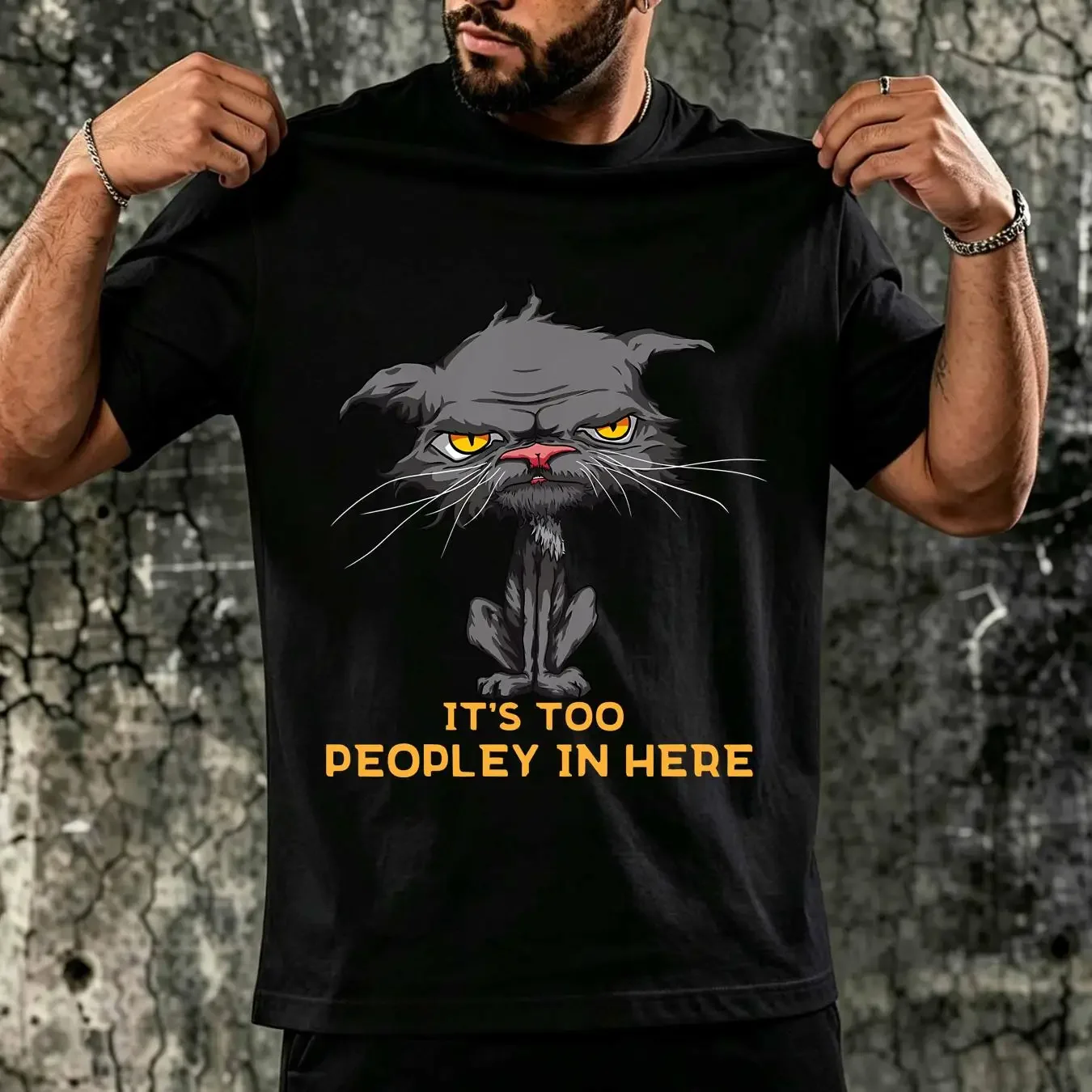 washed T Shirt It's Too Peopley In Here Bored Cat Funny Introvert Angry Size S 5XL vintage Washed Stretched homme