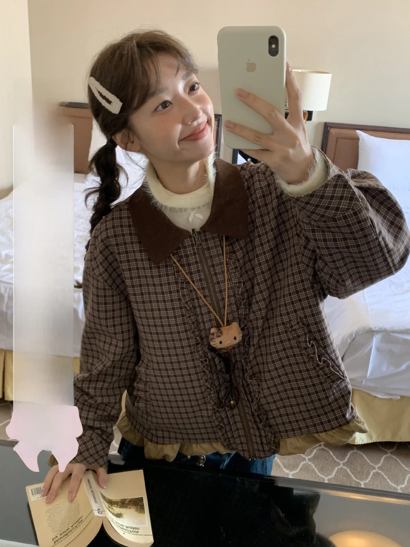 

Двусторонняя куртка с узором, в стиле ретро, с контрастным воротником, для женщин, 100% хлопок, повседневная одежда