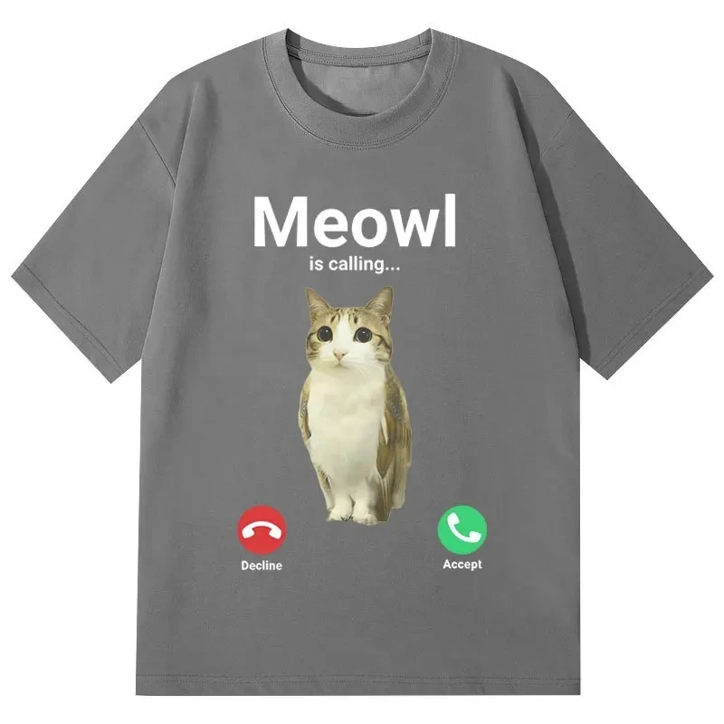 Meowl Is Calling Funny Cat Owl Meme T Shirt Summer Cotton Short Sleeve T-shirts Men Women Fashion Casual Oversized T-shirt
