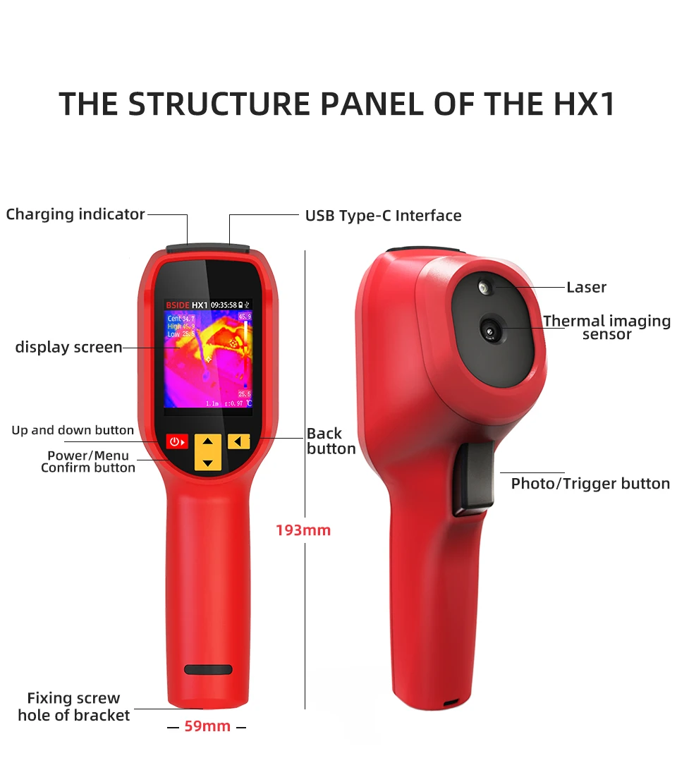 BSIDE Handheld Thermal Imager, 2.4 Inch Full View Screen, -20℃~550℃, 15-Point Temperature Measurement, with PC Analysis Software, for Water Leak & Floor Heating Detection view 5