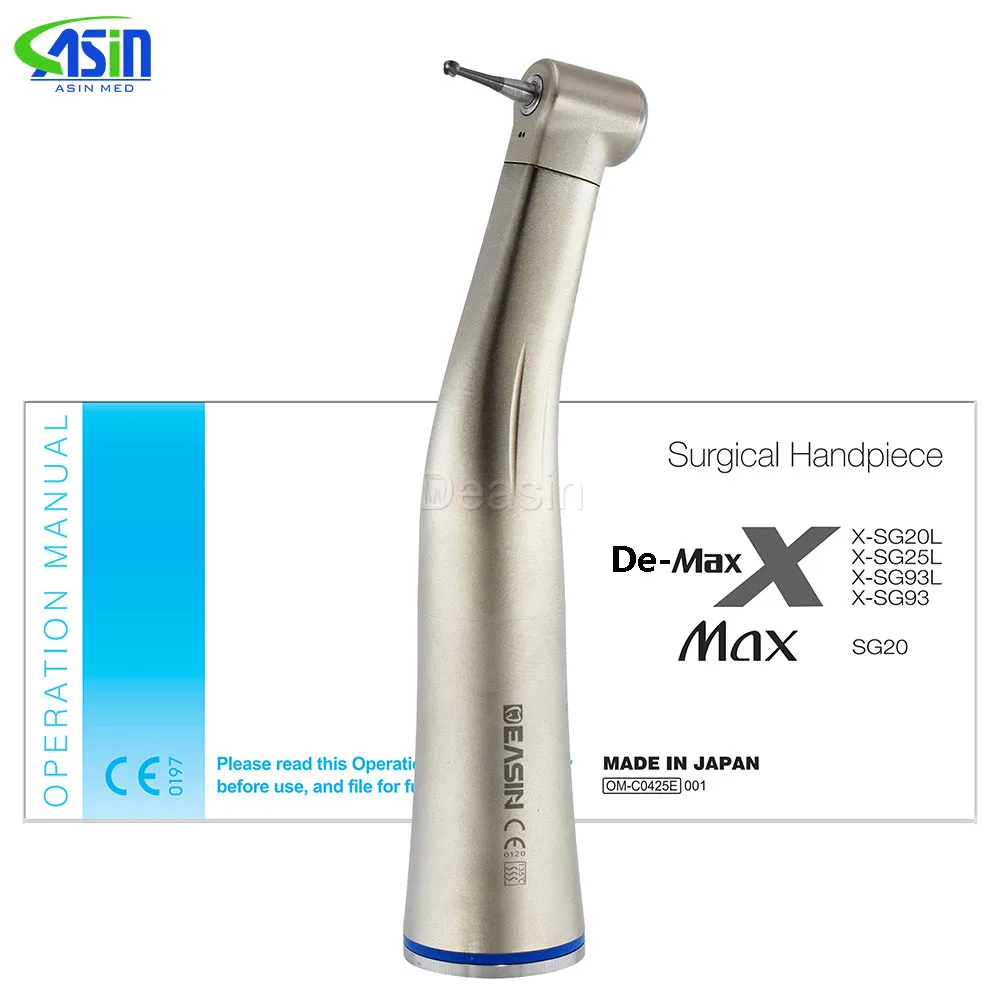 1pcs Contra Angle Dental Fiber Optic Contra Angle Low Speed Handpiece 1:1 Air Turbine De-MAX