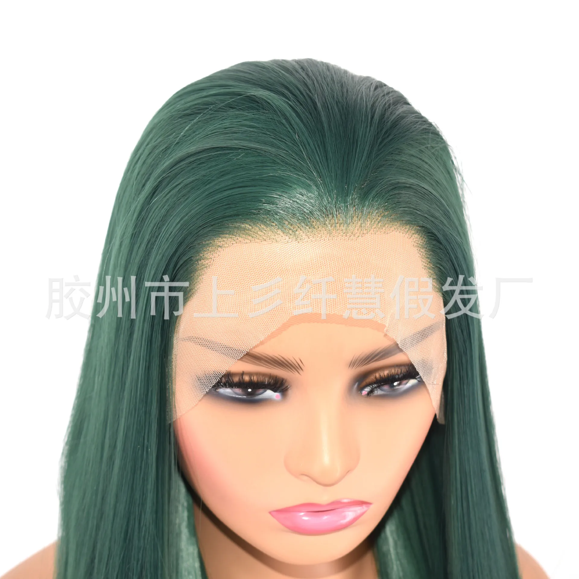 Dark Green Long Straight Synthetic Lace Front Wig for Women Hand Tied Matte Fiber Daily Cosplay Party Wholesale