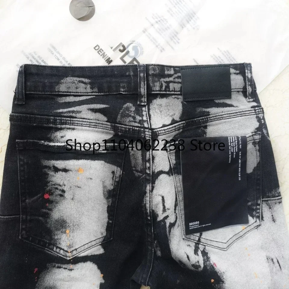 Pantalones vaqueros de moda para hombre, Jeans de marca hípster, hechos a mano, con tinta salpicada, informales, rectos