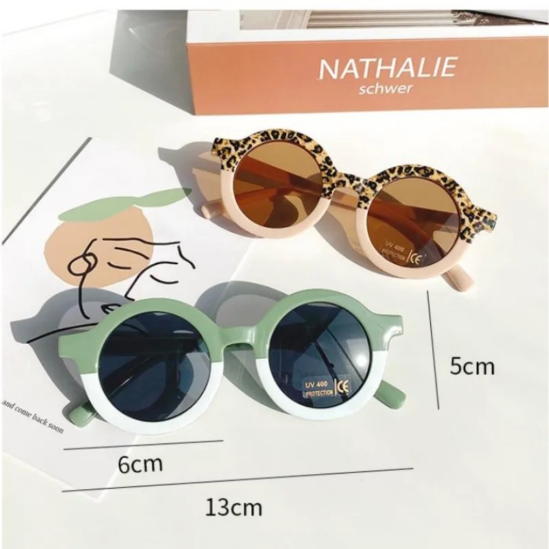 New Trendy Round Frame Sunglasses Kids Baby Vintage Double Color Leopard Sun Glasses Children Retro Sports Goggle Eyewear