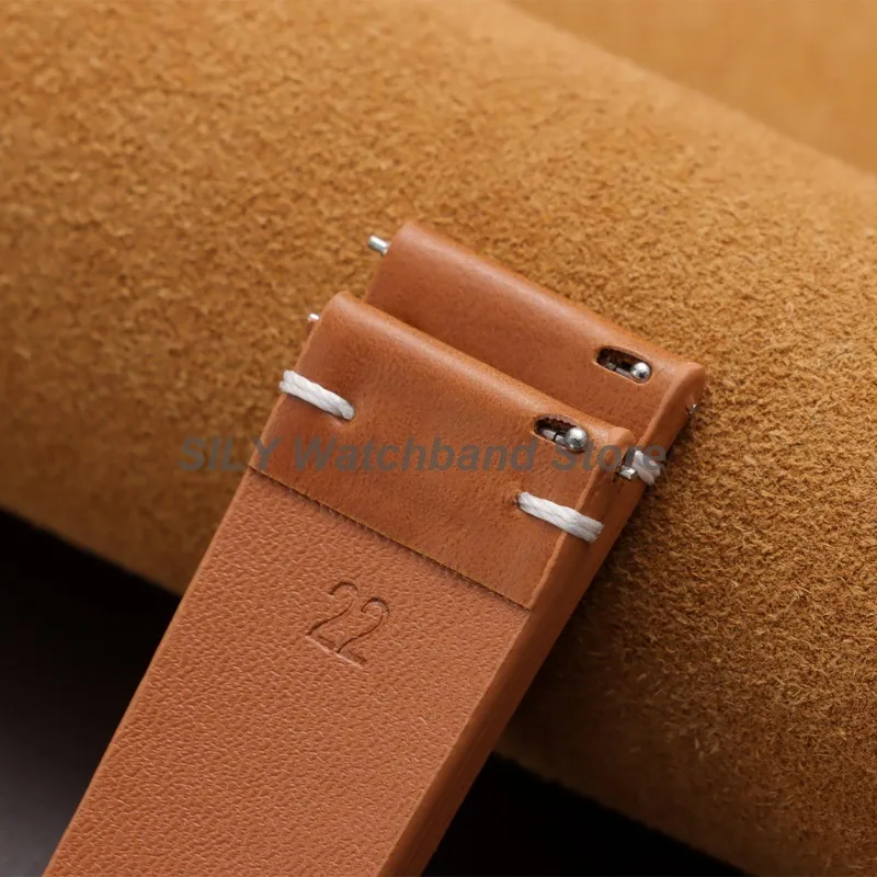 Leather WatchBand 18mm 20mm 22mm Universal Men Women Handmade Retro Oil Wax Leather Sport Strap Soft Quick Release Bracelet Belt image 6
