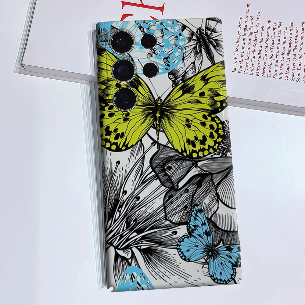 Sketch Butterflies Phone Case for Samsung Galaxy S26 S25 S24 S23 Ultra Plus Luxury Double-layer anti-fall Back Cover