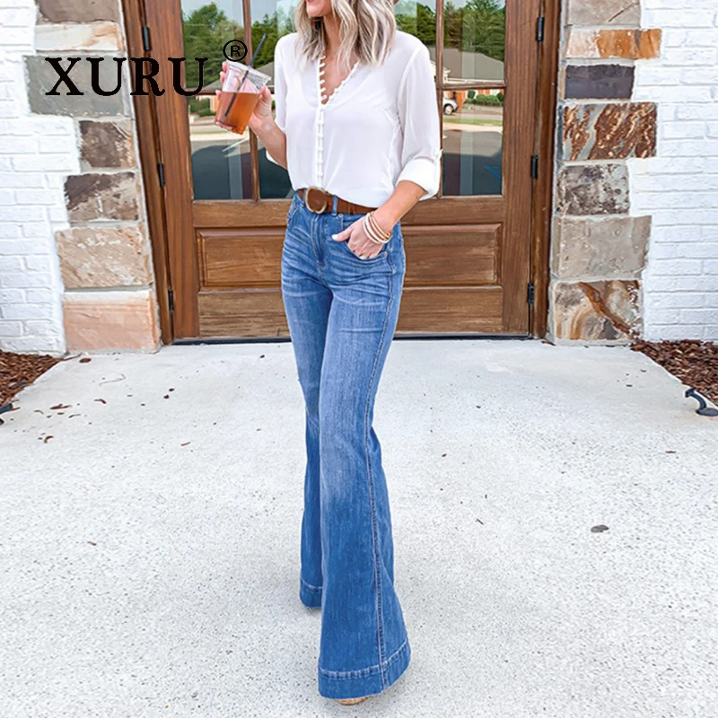 

XURU - New Women's High Waist Micro Elastic Jeans, Y2k Clothing Comfortable and Casual Wide Leg Long Jeans, Men's Pants