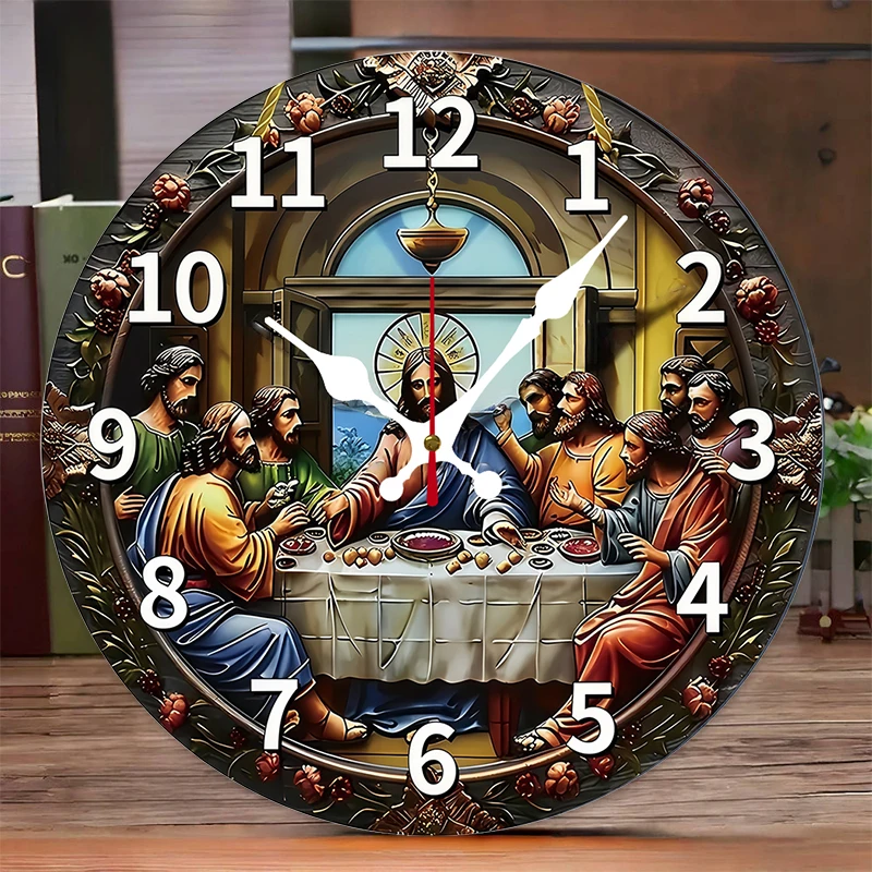 ساعة حائط معلقة خشبية مستديرة صامتة من The Last Supper، مناسبة لغرفة المعيشة والمكتب وغرفة الدراسة وغرفة النوم وديكور المنزل #1