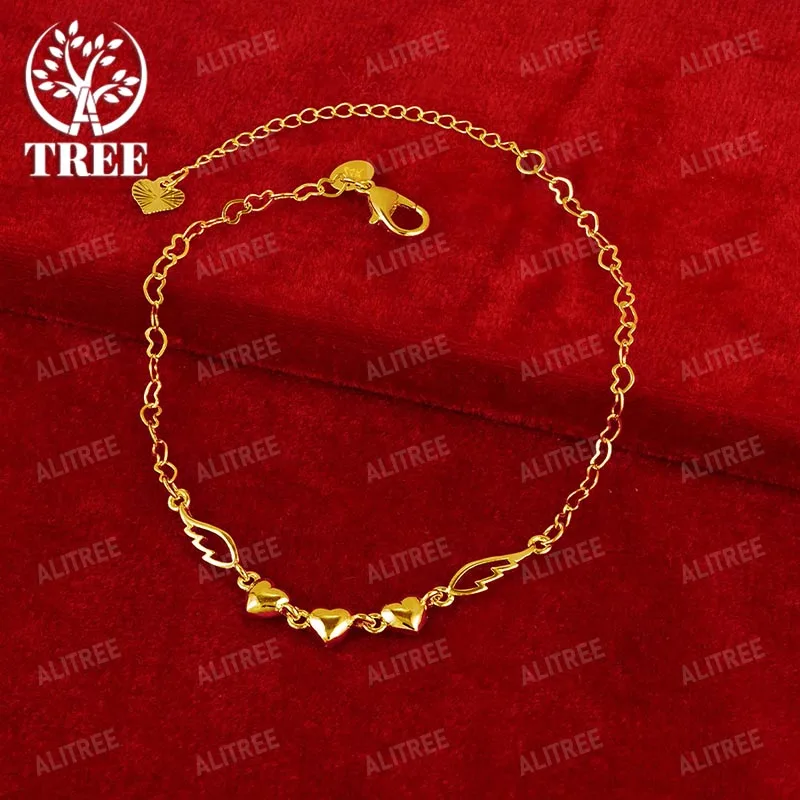 

Желтый золотистый браслет ALITREE 24K в форме сердца и крыла для женщин, свадебный подарок для помолвки и дня рождения, изящные модные ювелирные украшения для женщин