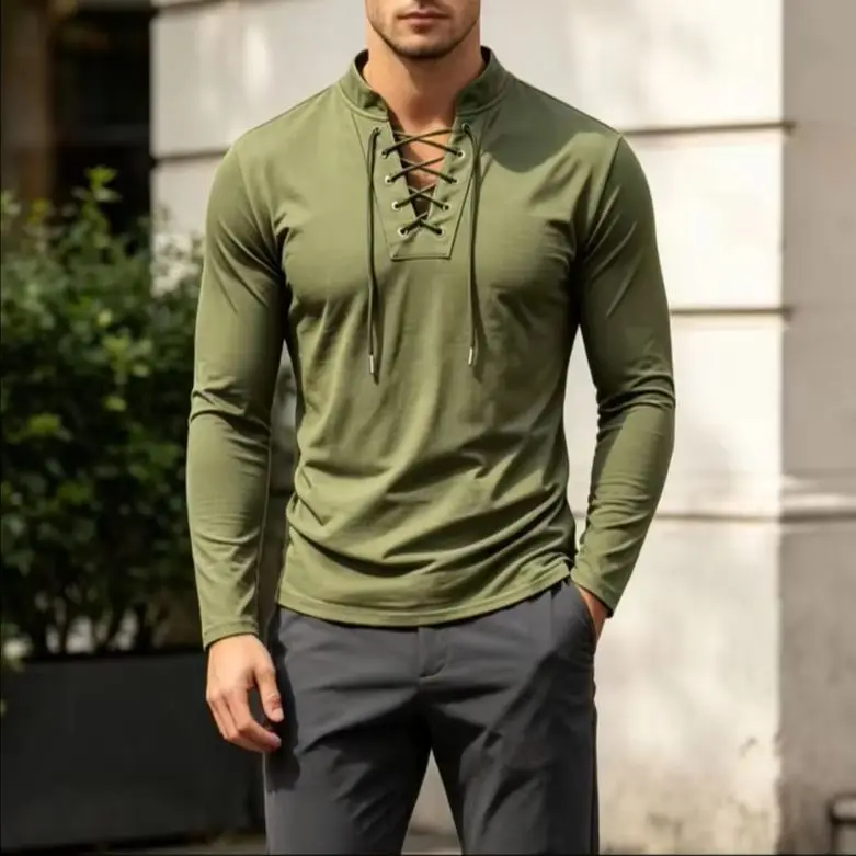 Men's Gothic Punk Long Sleeve Shirt V-neck Cuff Lace-Up Medieval Pirate Streetwear Halloween Costume Dress up Gothic Style Men's