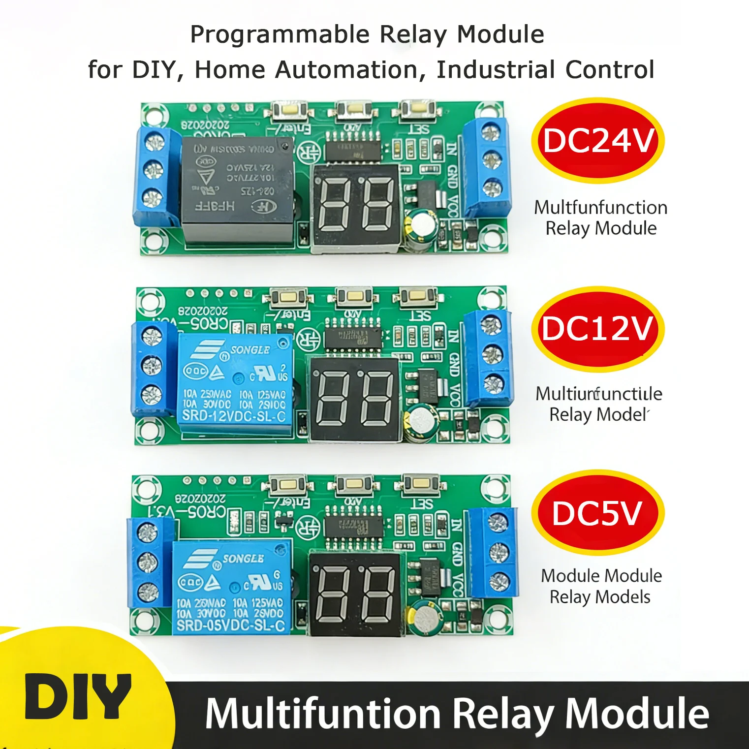 Multifunction Programmable Delay Time Switch Module with 5V 12V 24V Voltage Options for Electronic Projects