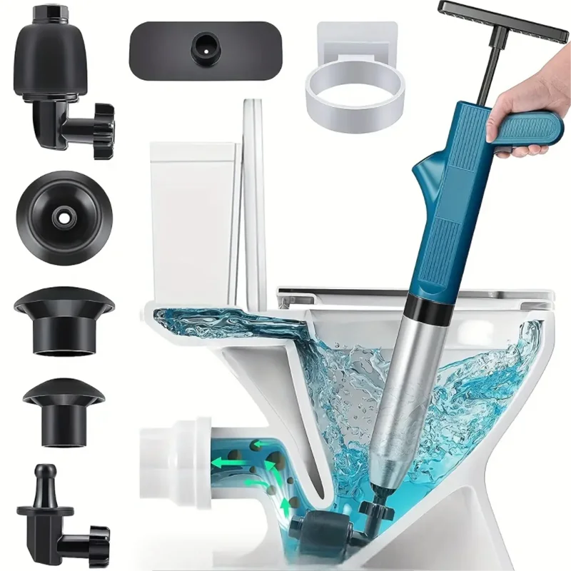 

Powerful Toilet Plunger Stainless Steel Pipe Dredger Unblocker Pneumatic High-pressure Dredging Air Drain Blaster Tool Set