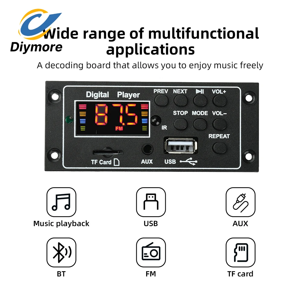 Bluetooth 5.0 MP3 Decoder Board Lossless Audio Player Module Support USB TF FM AUX Recording Remote Control Car Home Speaker