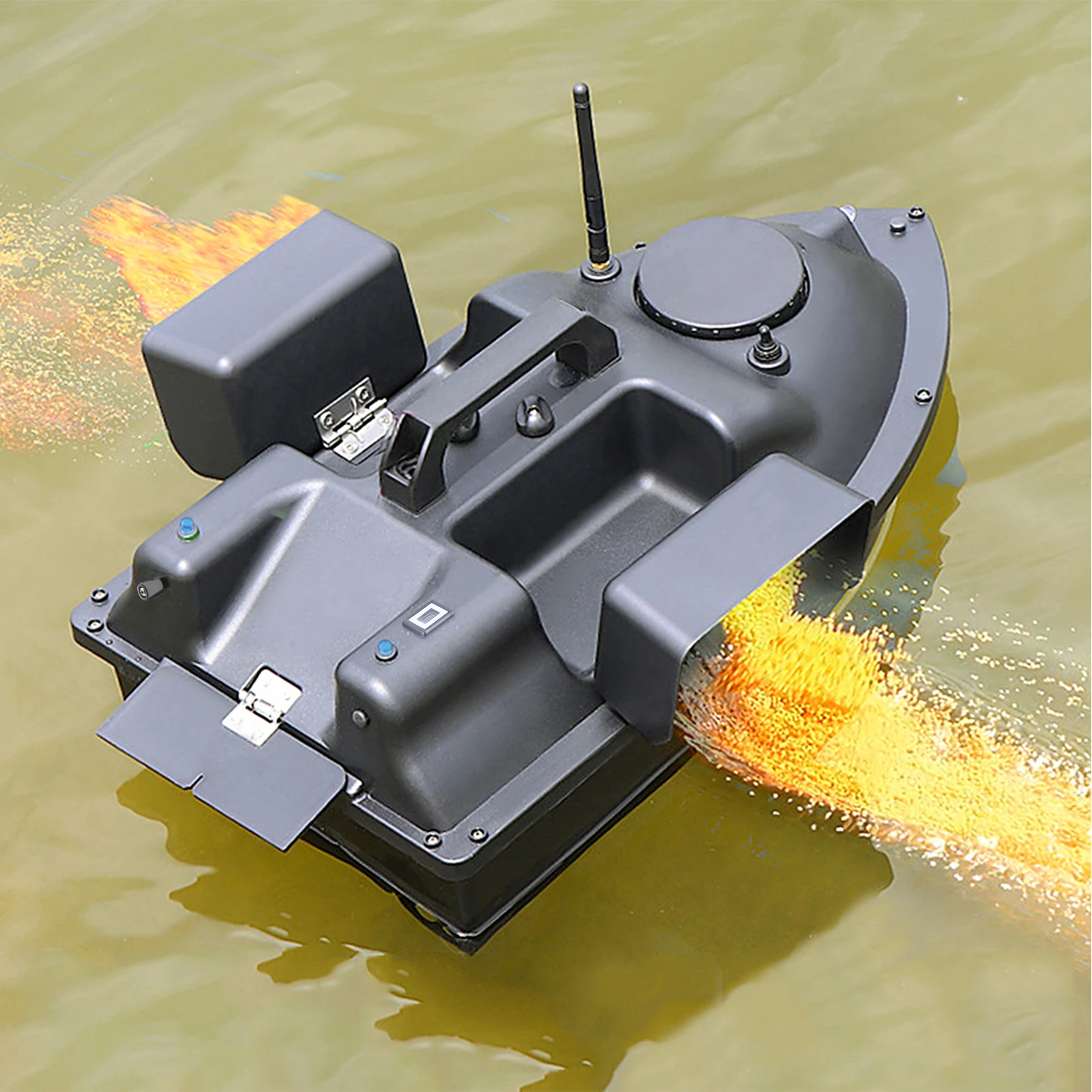 Image of Angelköderboot mit 5200-mAh-Akku, dreifacher Behälter, 4,4 Pfund Fassungsvermögen, GPS / GPS-freier Typ optional, ferngesteuertes Angelboot mit zwei Motoren und Propellern
