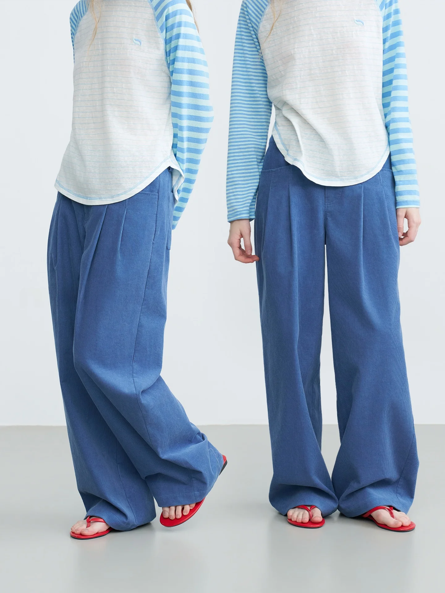 

Riverstone plus Women's Casual Pants Vintage Draped Corduroy Loose Multi-Pocket Wide Leg Straight Cut Low Waist Cotton Skinnies