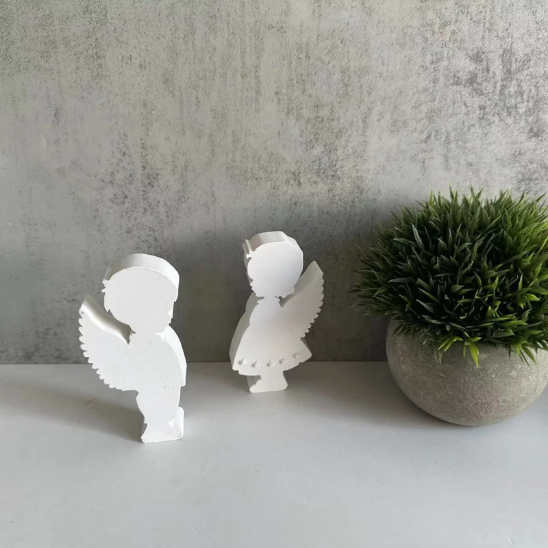 A Pair of Male and Female Angel Dwarf Plaster Decoration Mold Aromatherapy Angel Portrait Candle Mould