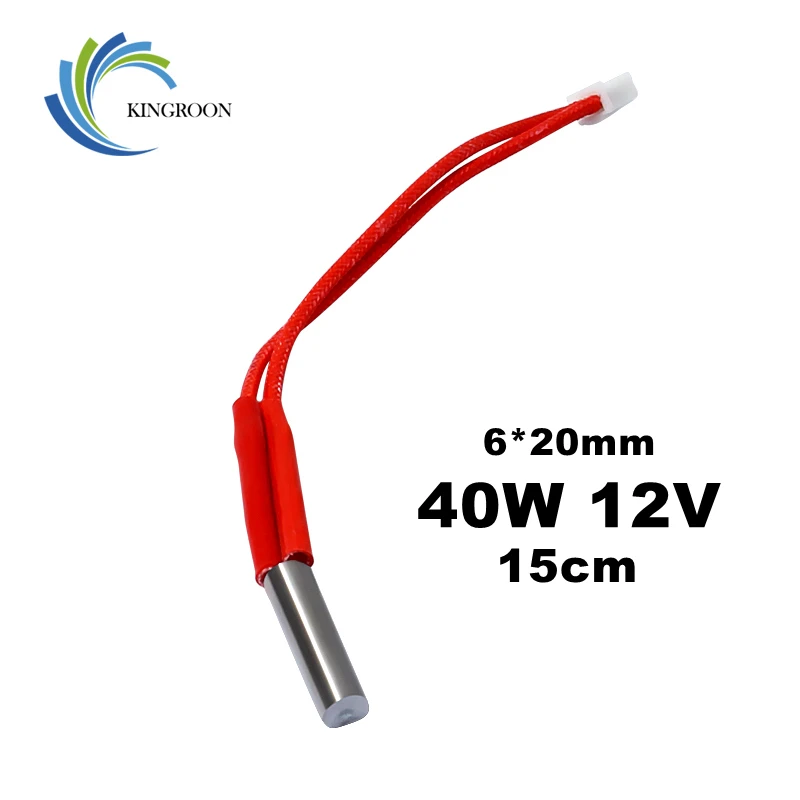 KINGROON 6*20mm 3D Printer 12v 40w Cartridge Heater With XH2.54-2pin White Terminal Heating Tube 120mm Cable 3D Printer Parts F1