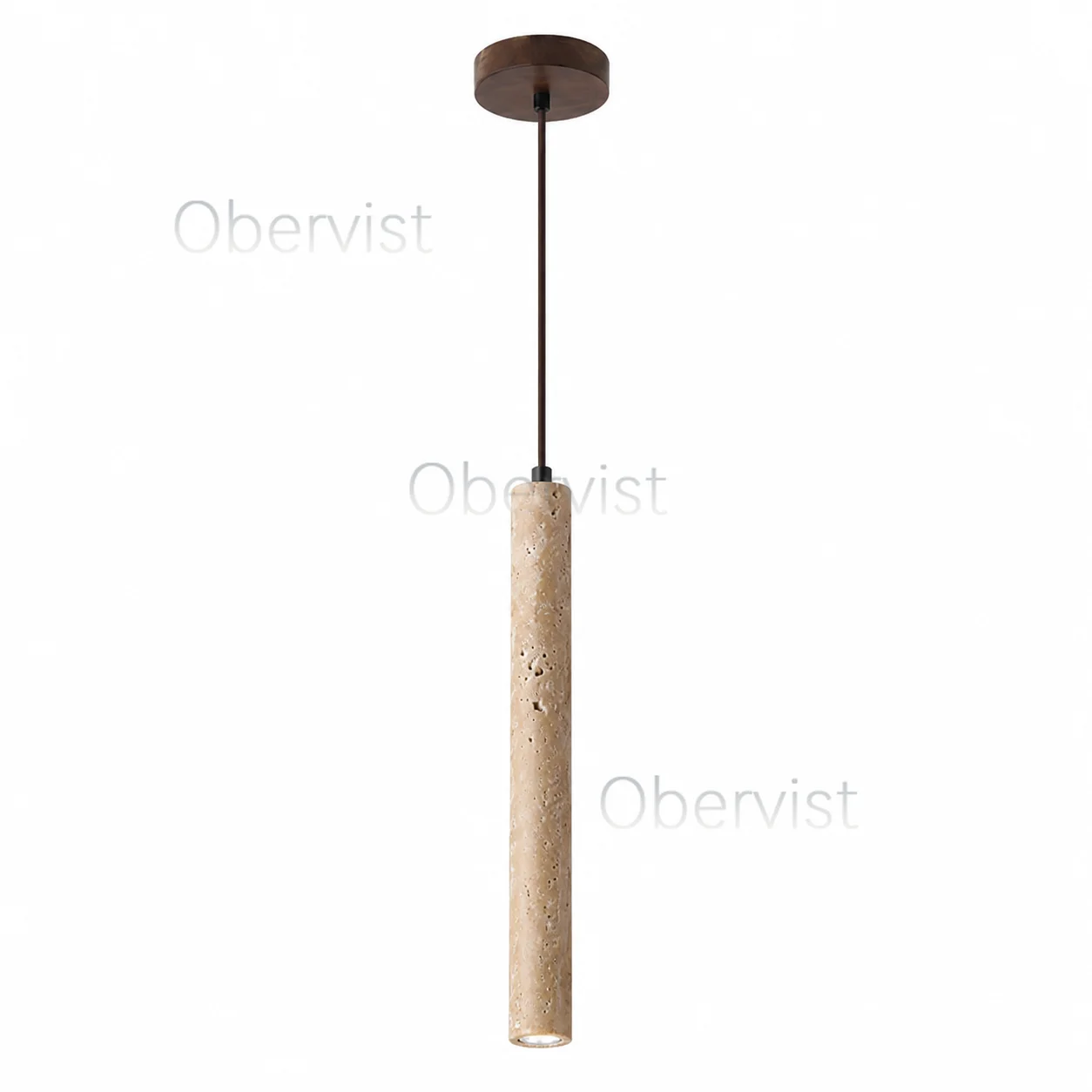 Slim Yellow Travertine LED Pendant Light, Natural Cave Stone Hanging Lamp for Bedside, Kitchen Island & Dining Room