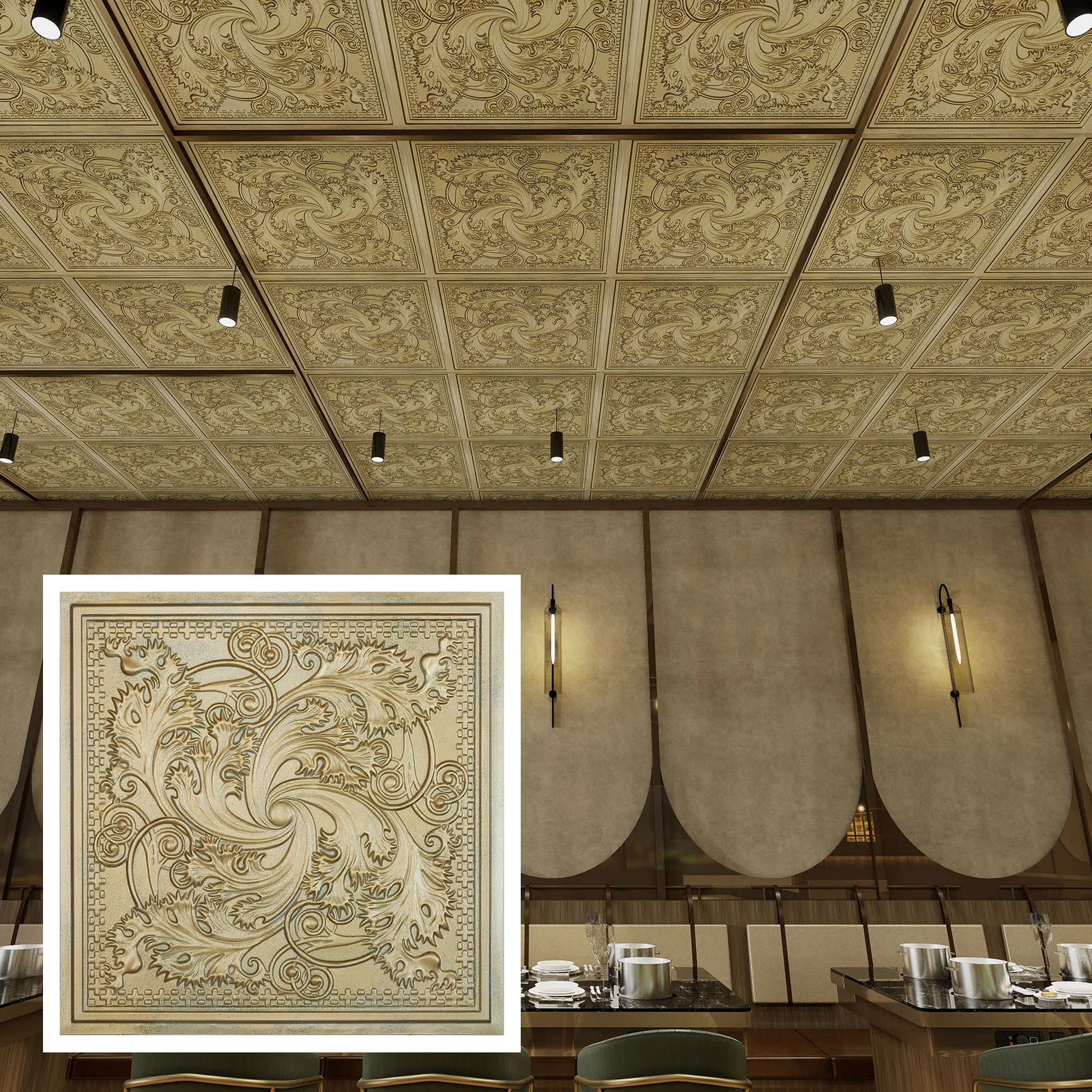 Decorative tin wall tile, Easy to Install PVC Panels, for Cafe Club PL62 Brass verdigris 10pcs