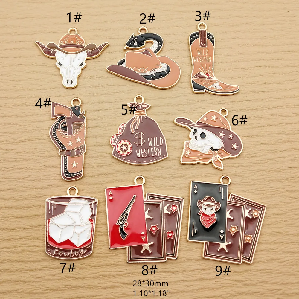 10pcs Cowboy Charm for Jewelry Making Necklace Earring Keychain Phone Bracelet Pendant Diy Accessories Alloy Metal Gold Plated